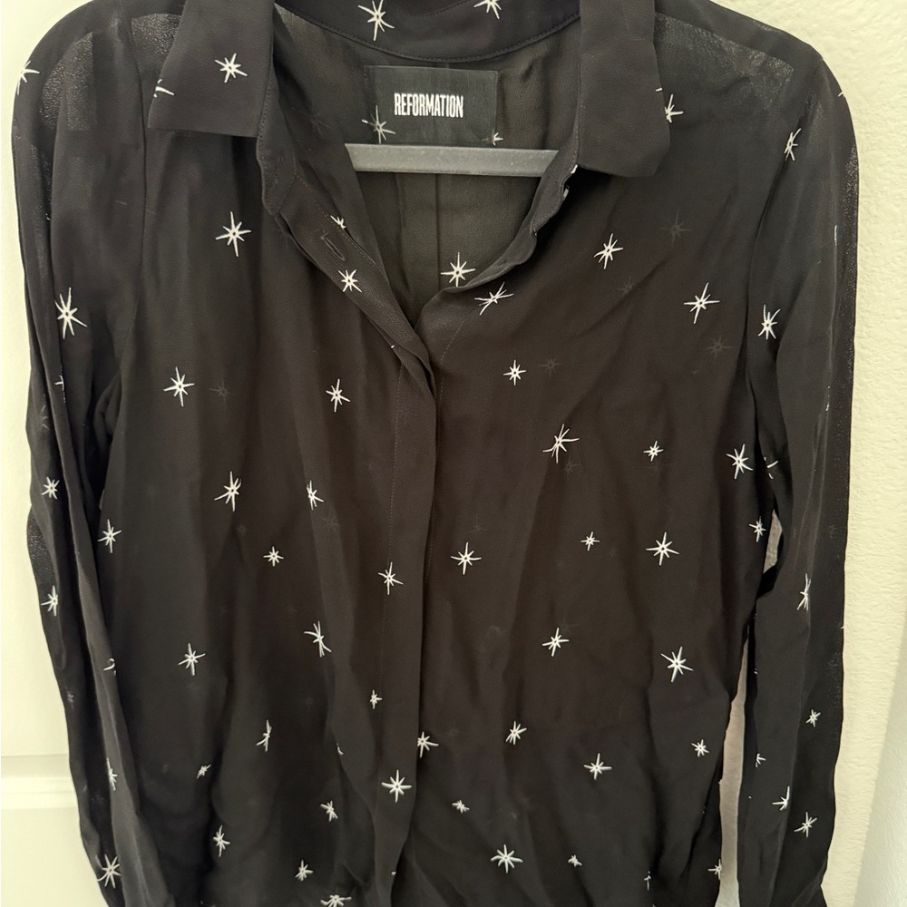 Reformation Black Star Pattern Button Down Shirt - image 1